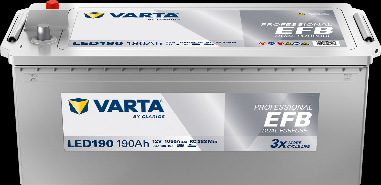 VARTA Fritidsbatteri EFB Batteri 12V 190AH 1050CCA (513x223x190/223mm) +venstre LED190 - Image 1