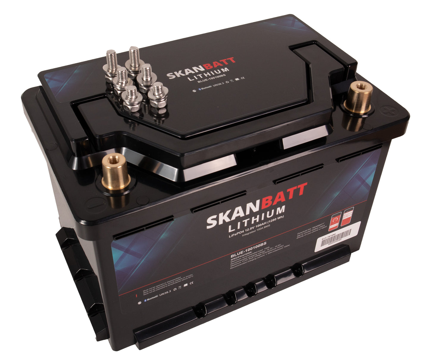 Skanbatt Lithium Batteri 12V 100Ah 100A Bms - Bluetooth - Bobil - 355X176X190Mm shown in product view image 3