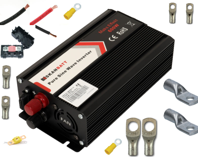 Inverter Strømpakke Liten (600W) Komplett M/Kit 1,9M Kabel