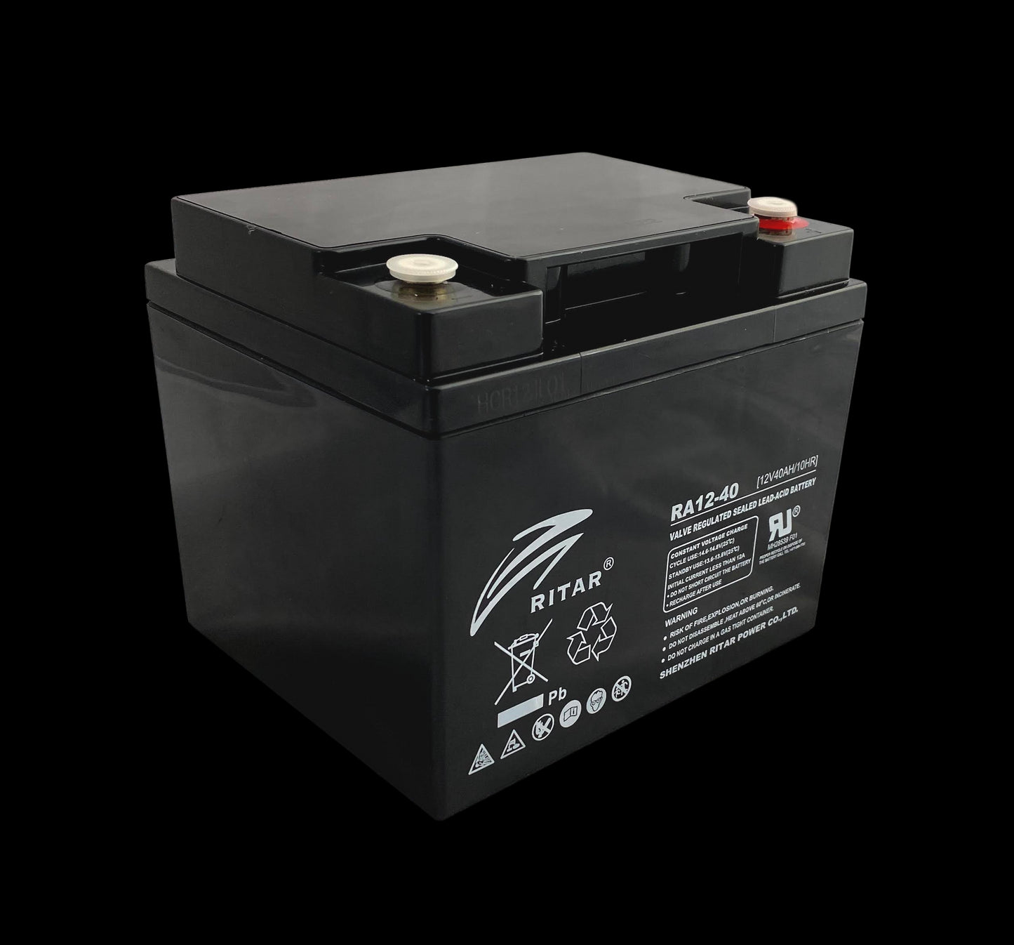 Ritar Agm Deep Cycle Batteri 12V 40Ah (198X166X171Mm) +Høyre