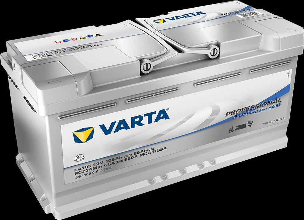 Varta Agm Fritidsbatteri 12V 105Ah 950Cca (394X175X190/190Mm) +Høyre La105