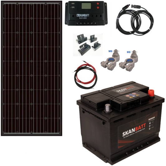 Skanbatt Solcellepakke Hytte Komplett - Mini - 12V - 80W - 60Ah Fritidsbatteri shown in product view