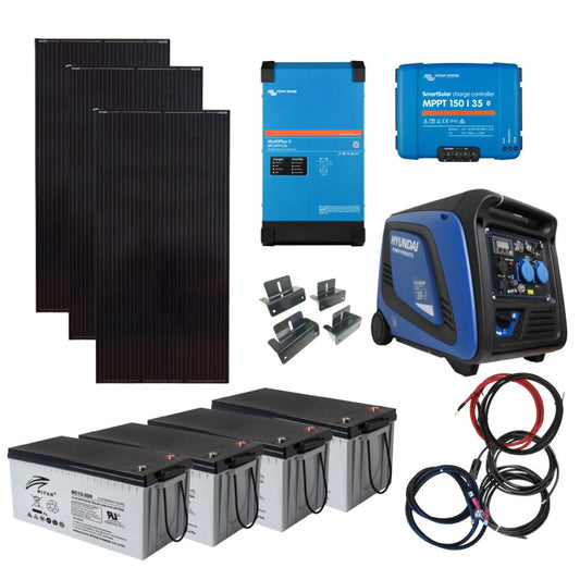 Skanbatt / Victron Kraftpakke 230V 3000Va - 1230W (3X410W) Solceller - Med Agm Batterier Og Hyundai Agg shown in product view