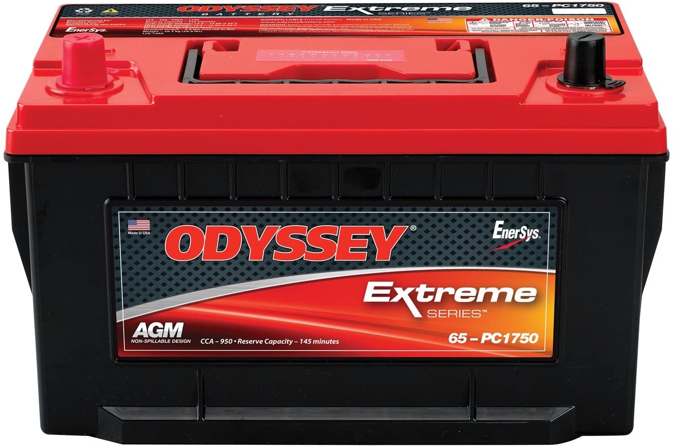 Odyssey 65-Pc1750 Agm Batteri 12V 74Ah 950Cca (301X183X190Mm) +Venstre (Odx Agm65)