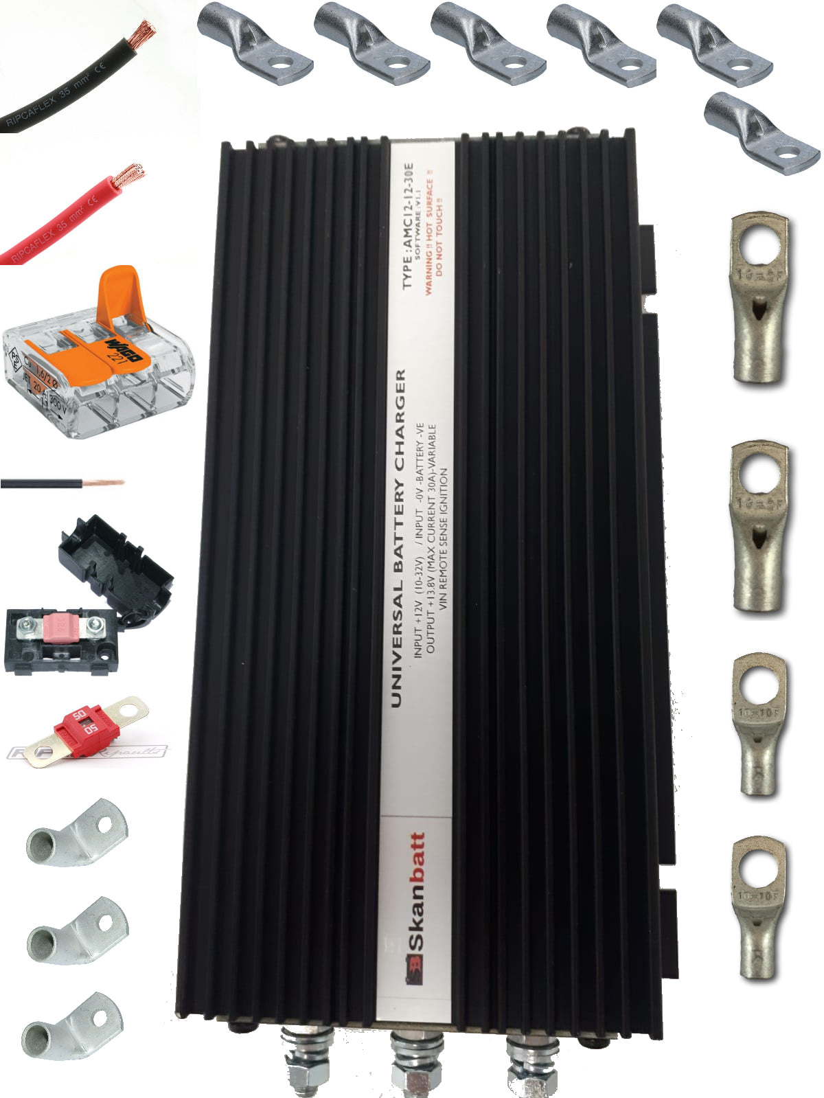 Fricampingpakke M/ Skanbatt 35A Dynamo Hurtiglader M/Blåtann Og Mont.Kit - Dcdc For Alle Bobiler