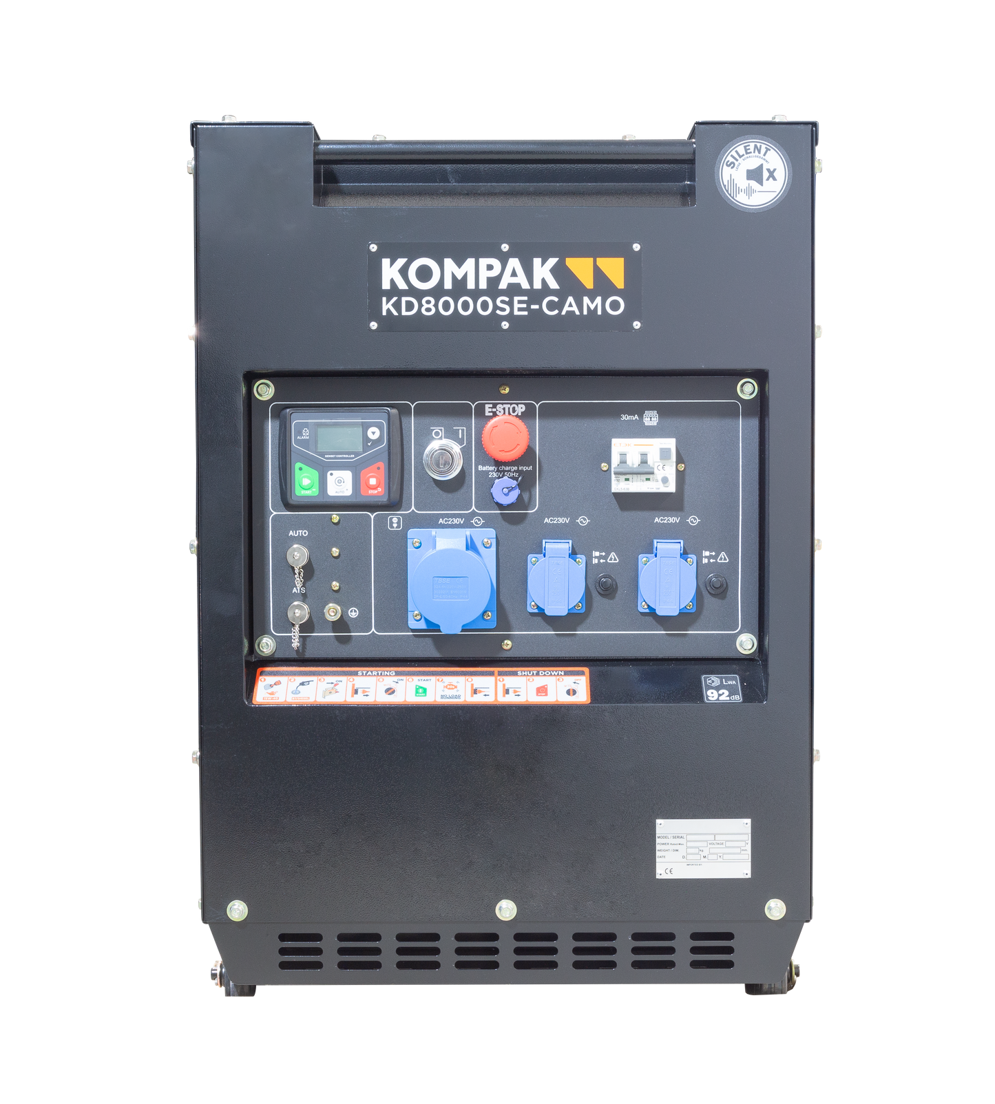 KOMPAK KD8000SE Strømaggregat 6300W - Diesel - Forvarming- ATS - 27 Liter
