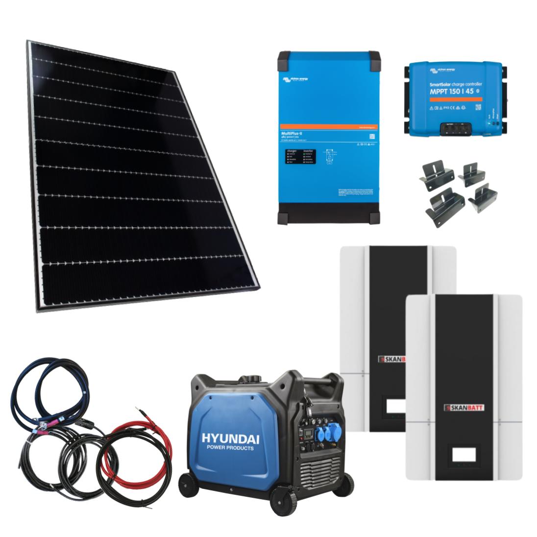 Skanbatt / Victron Kraftpakke 230V 5000Va - 2010W (6X335W) Solceller - Med Lithium Batterier Og Hyundai 6500W Aggregat