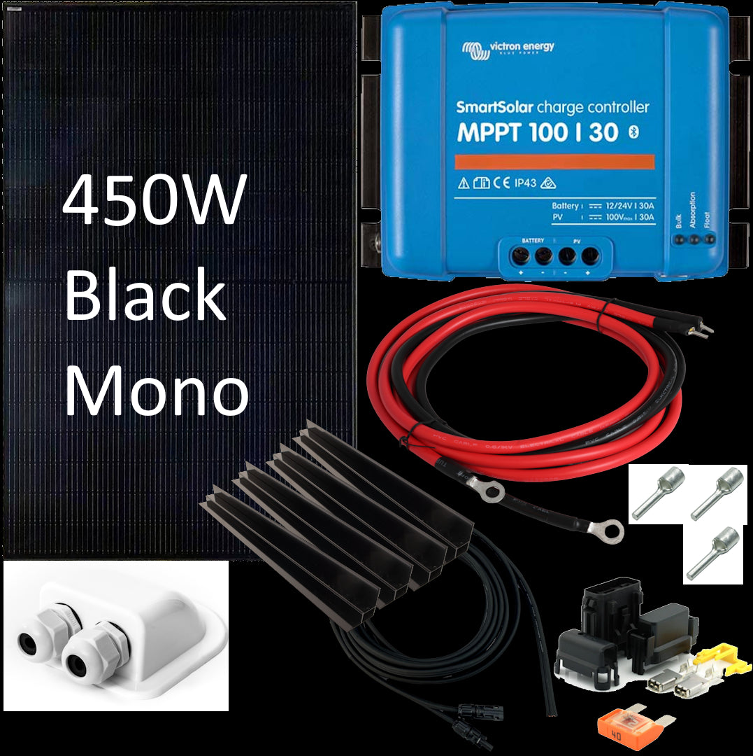 SKANBATT 2094x1038 En stk. 450w Black mono panel m/kompl. kit Victron MPPT m/BT