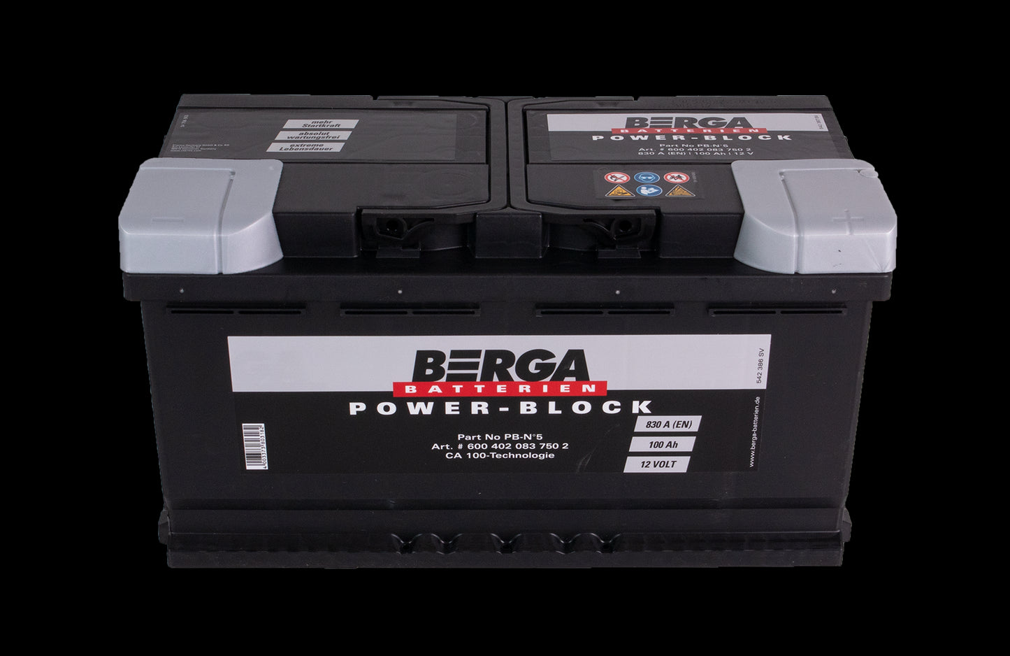 BERGA Power Block 12V 100AH 830CCA (353/175/190mm) - Image 2