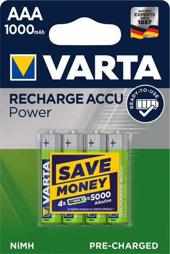 VARTA Oppladbart AAA 1000mAh 1,2V 4-pakning - Image 1