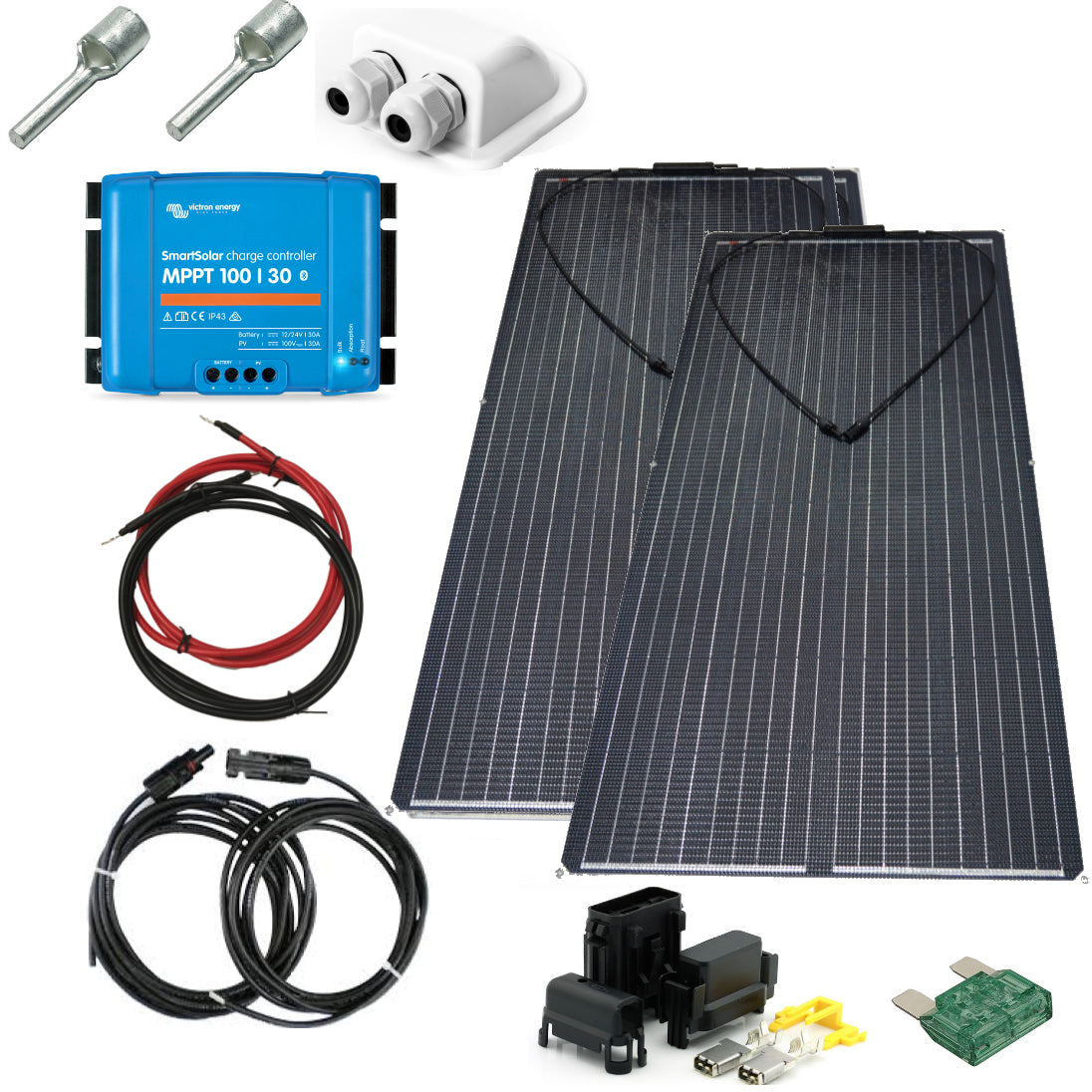 SKANBATT 153x68 - 400W Flexi 2x200w Half-cut komplett kit med Victron BT MPPT - Image 1