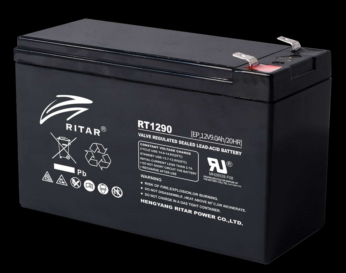 Ritar Agm Batteri 12V 9Ah - Rt1290Ep Long Life (151X65X94Mm) F2