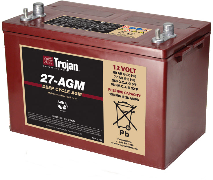 Trojan Agm Deep Cycle Traksjonsbatteri 12V 89Ah (318X174X221Mm) +Venstre