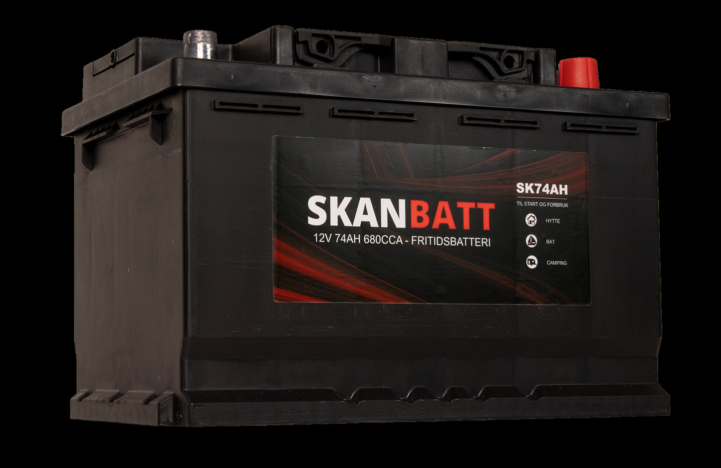 Skanbatt Fritidsbatteri 12V 74Ah 680Cca (278X175X190/190Mm) +Høyre