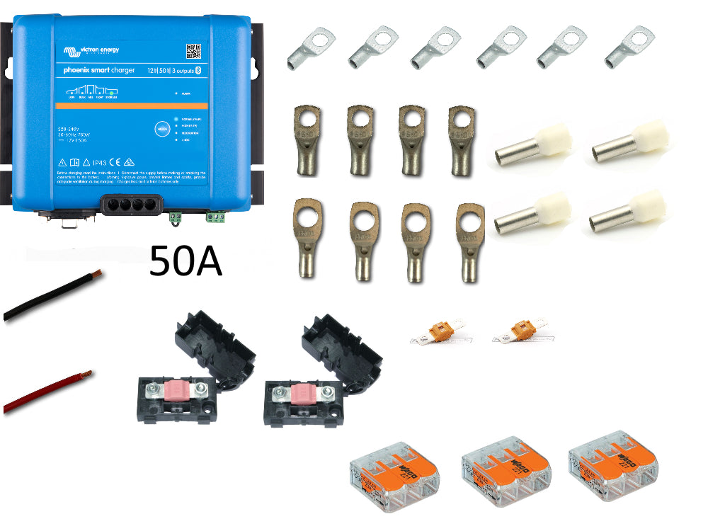 Bobil Tilleggslader Victron Phoenix 50A 3 Kanaler Med 2 Kabelkit