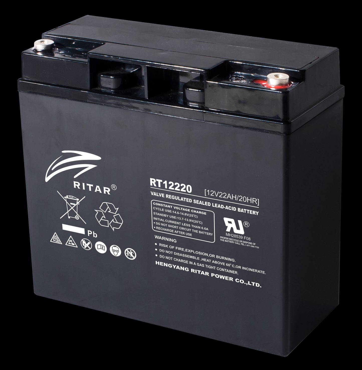 RITAR AGM Batteri 12V 22AH (181x77x167mm) M5 - Image 1