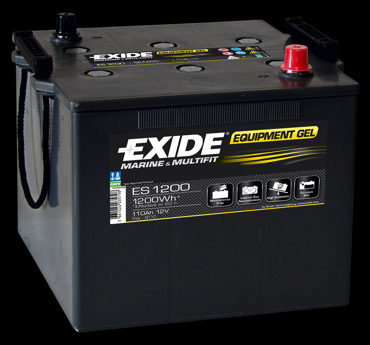 EXIDE GEL Batteri 12V 110AH (284x267x235mm) +diagonalt - Image 1