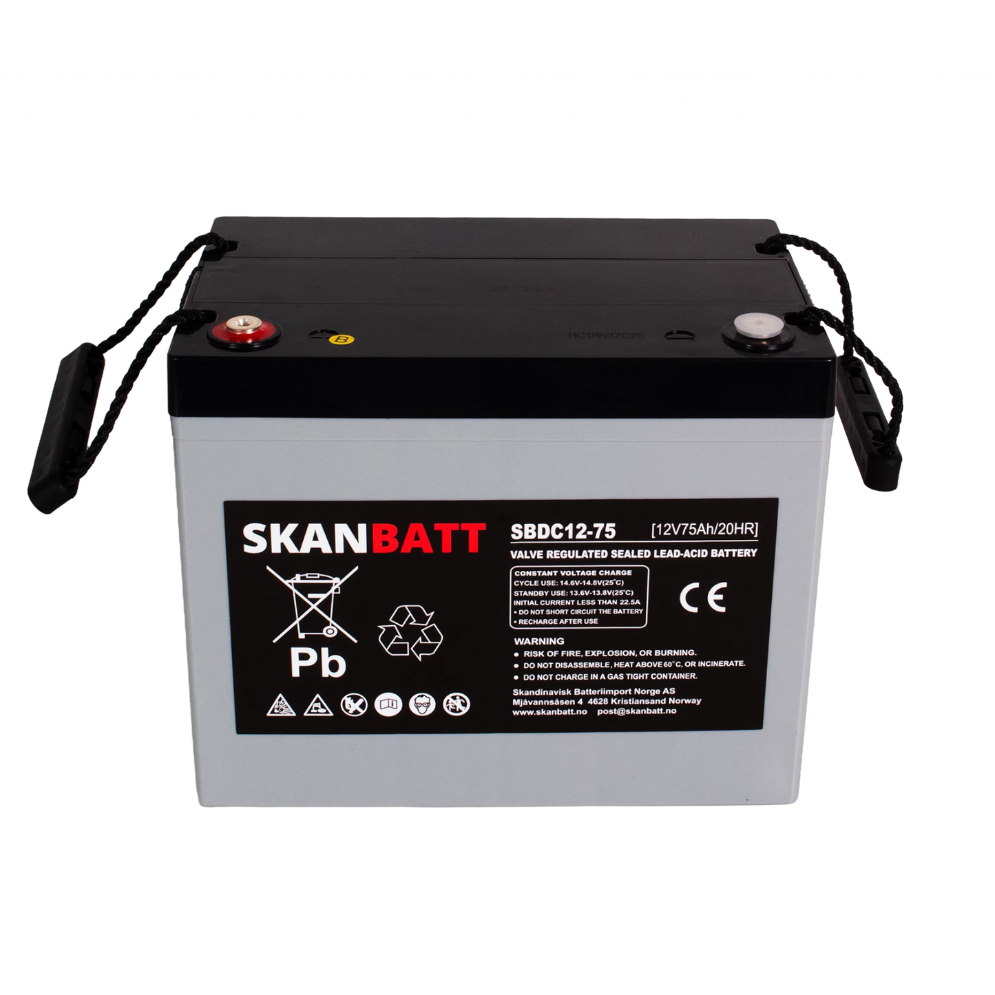 SKANBATT AGM Deep Cycle Batteri 12V 75AH C10 (259x169x210mm) +venstre