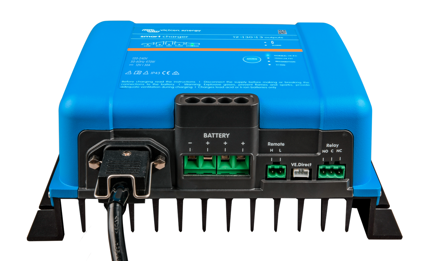 VICTRON Phoenix Smart IP43 Batterilader 12V 30A 3-kanaler 120-240V shown in product view