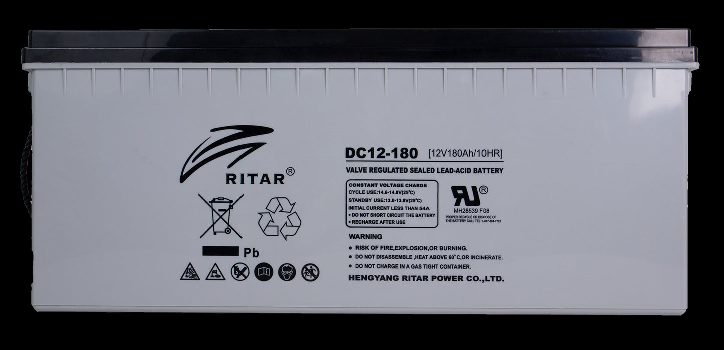 Ritar Agm Deep Cycle Batteri 12V 180Ah C10 (530X209X219Mm) +Høyre