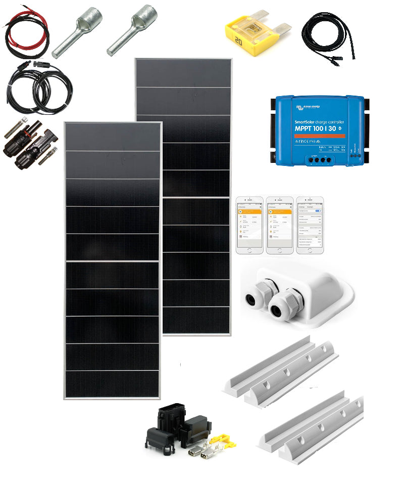 SKANBATT 2 x 185x55 - 2x200w (400w) - Slim Carthago komplett kit Monopanel med VICTRON BT MPPT - Image 1