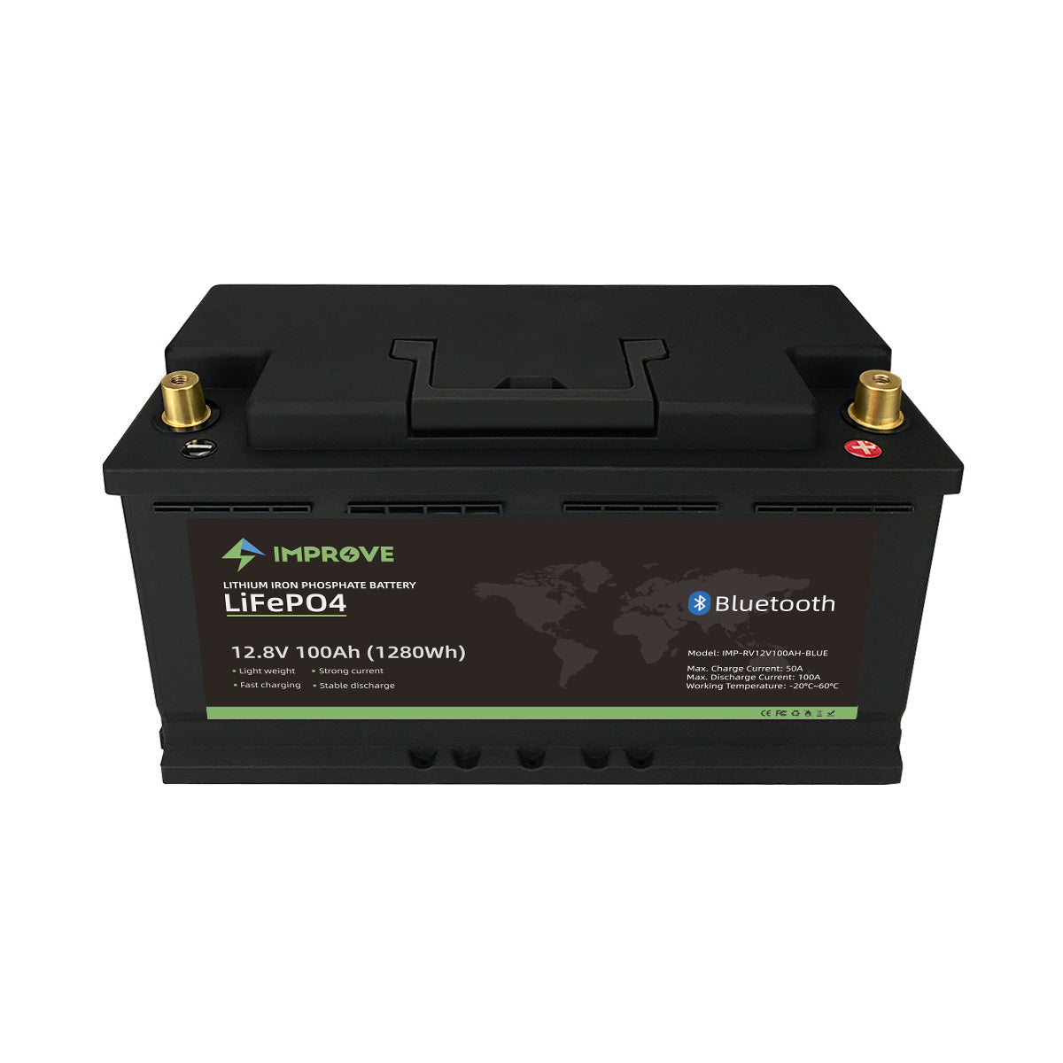 IMPROVE Lithium Batteri 12V 100Ah (LiFePO4) BMS 100A - BLUETOOTH - Image 3