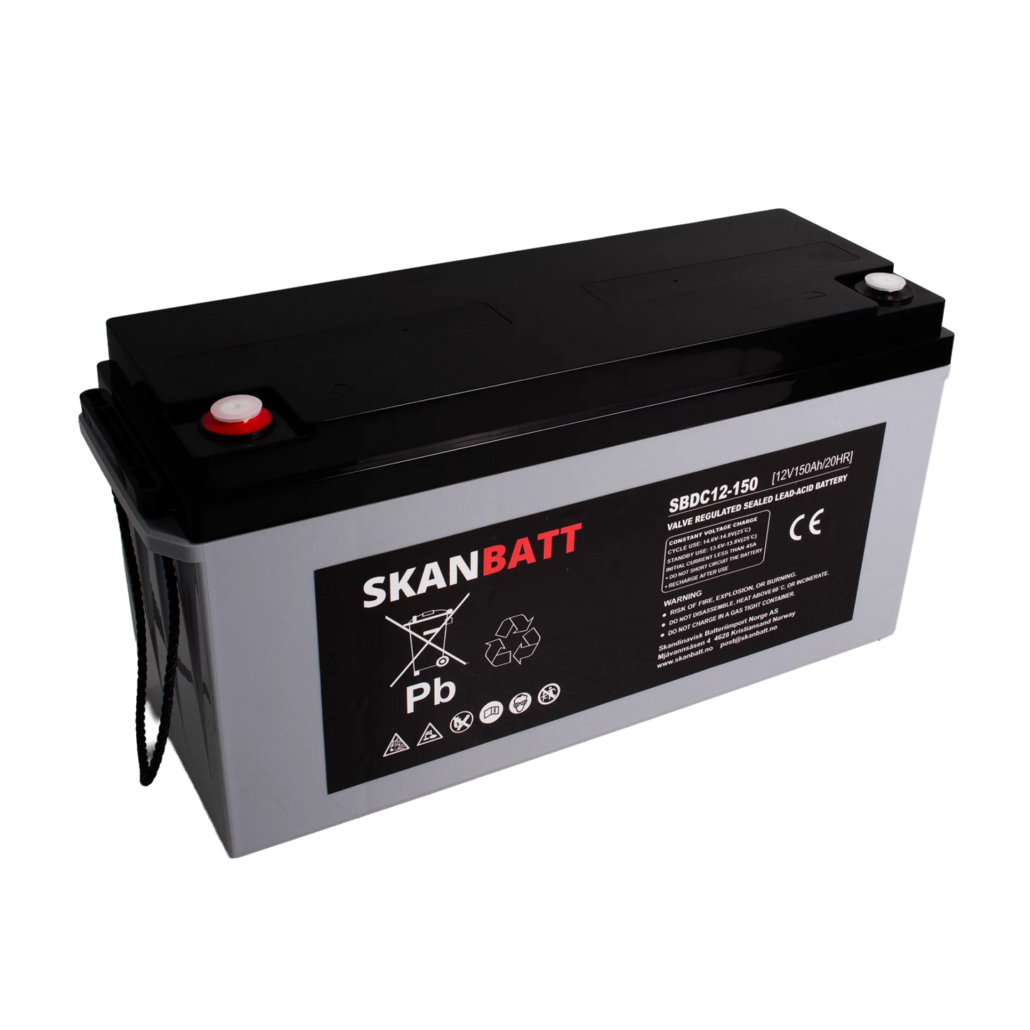 SKANBATT AGM Deep Cycle Batteri 12V 150AH C10 (483x170x241mm) +venstre