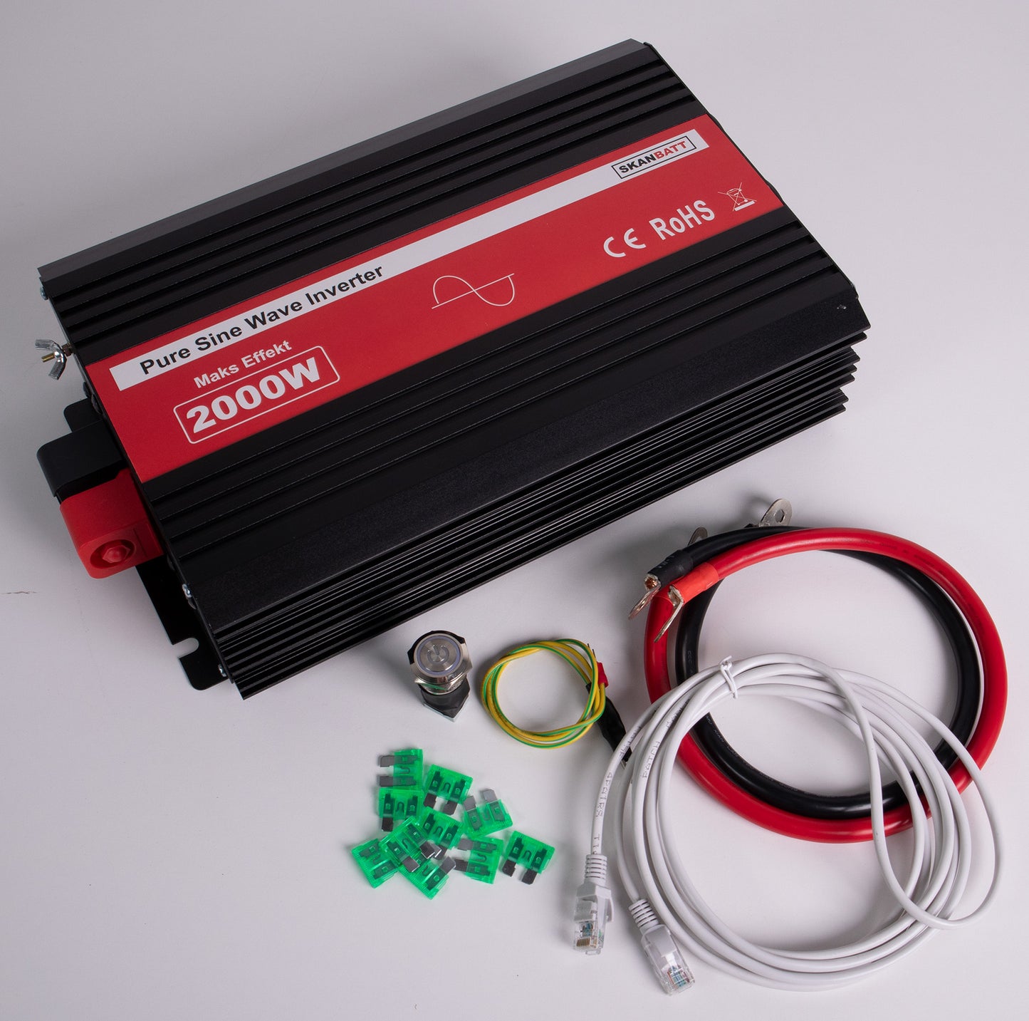 Skanbatt Inverter 12V 2000W Ren Sinus M/Kablet Fjernkontroll