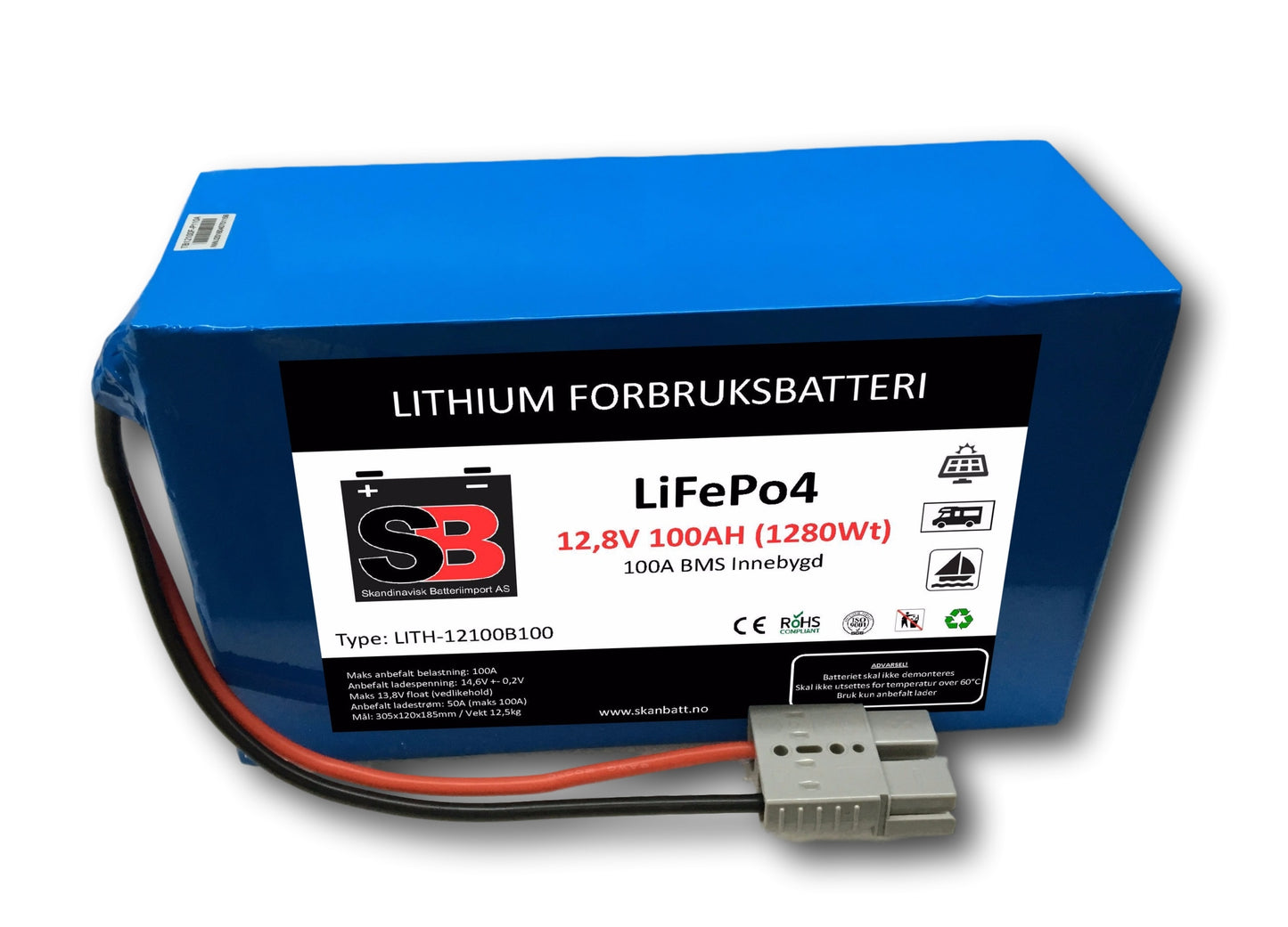 Skanbatt Lithium Batteri 12V 100Ah 100A Bms Lith-12100B100