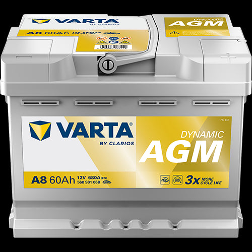 Varta Silver Dynamic Agm Batteri 12V 60Ah 680Cca (242X175X190/190Mm) +Høyre A8