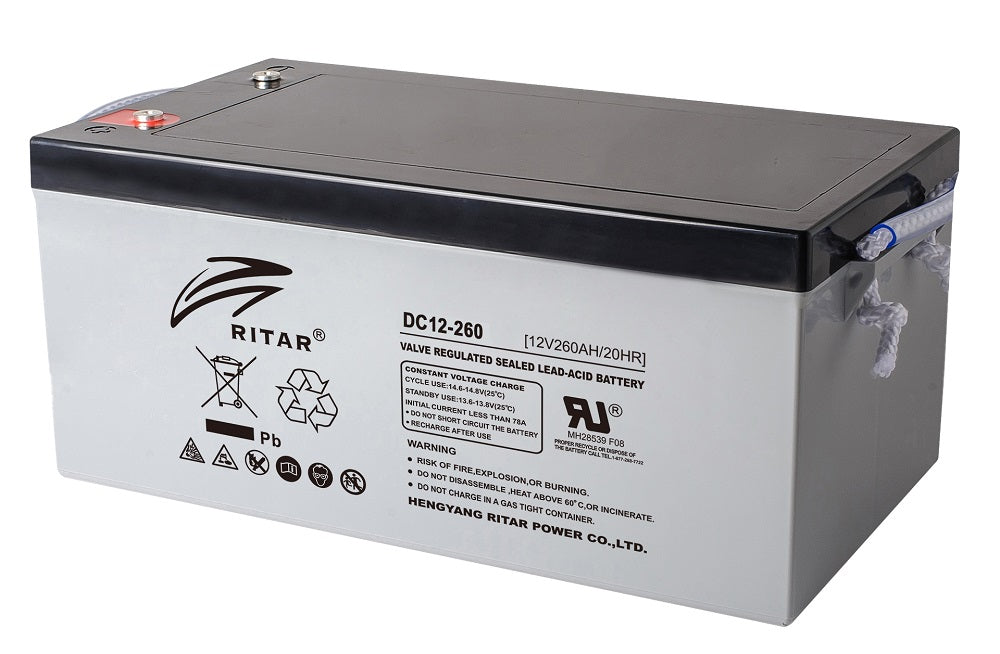 RITAR AGM Deep Cycle Batteri 12V 260AH C10 (520x268x220mm) +høyre - Image 1