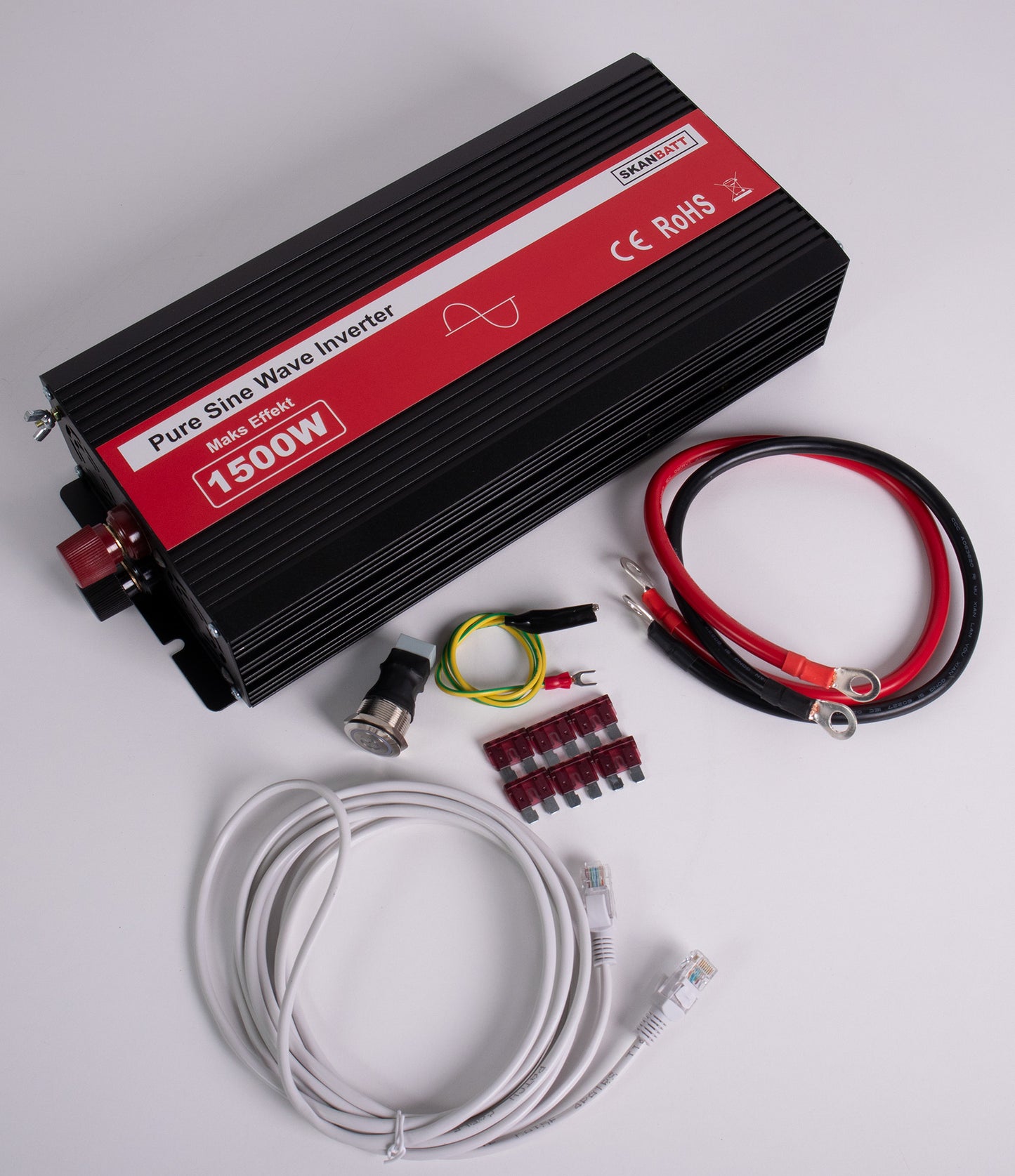 Skanbatt Inverter 12V 1500W Ren Sinus M/Kablet Fjernkontroll