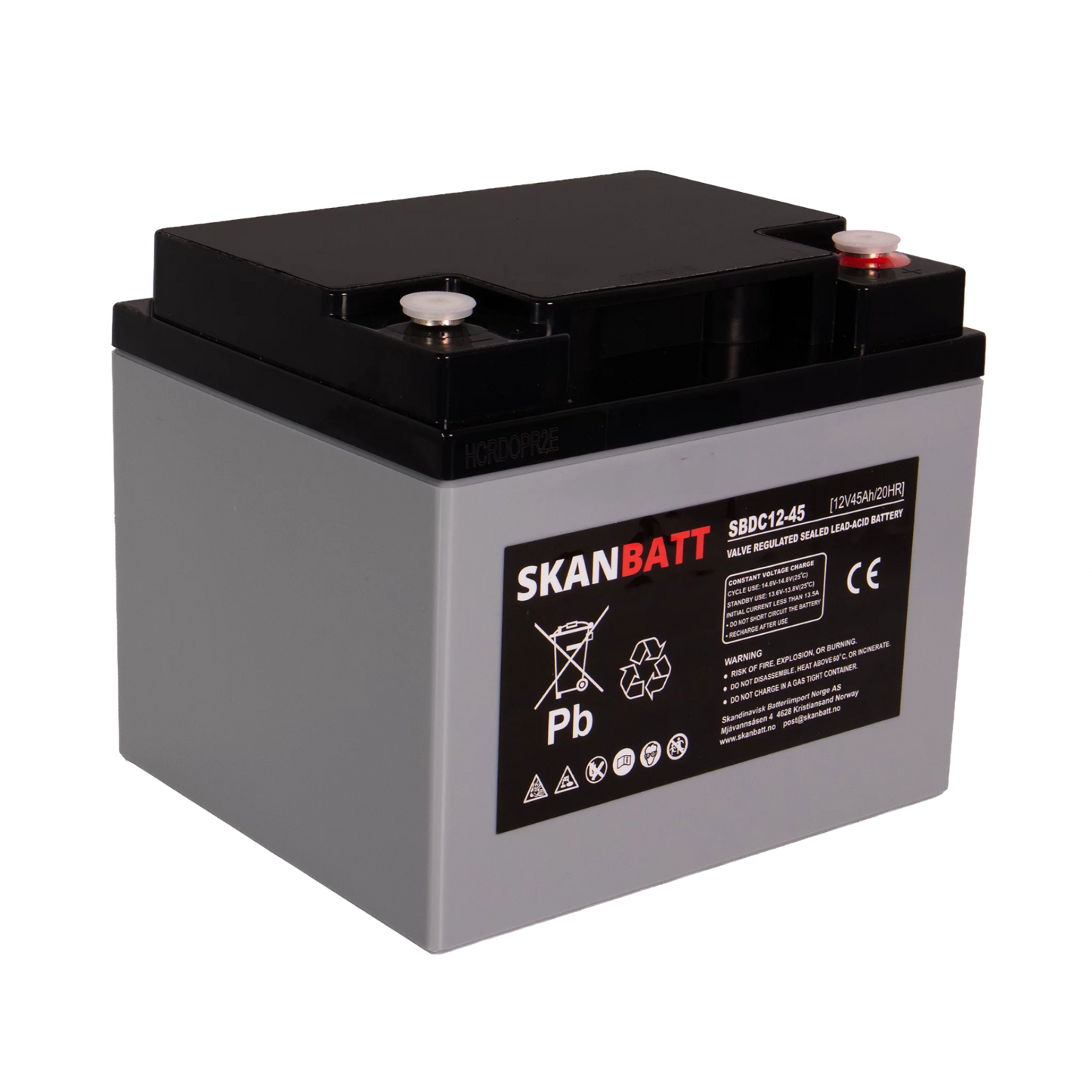 SKANBATT AGM Deep Cycle Batteri 12V 45AH (197x165x169mm) +høyre