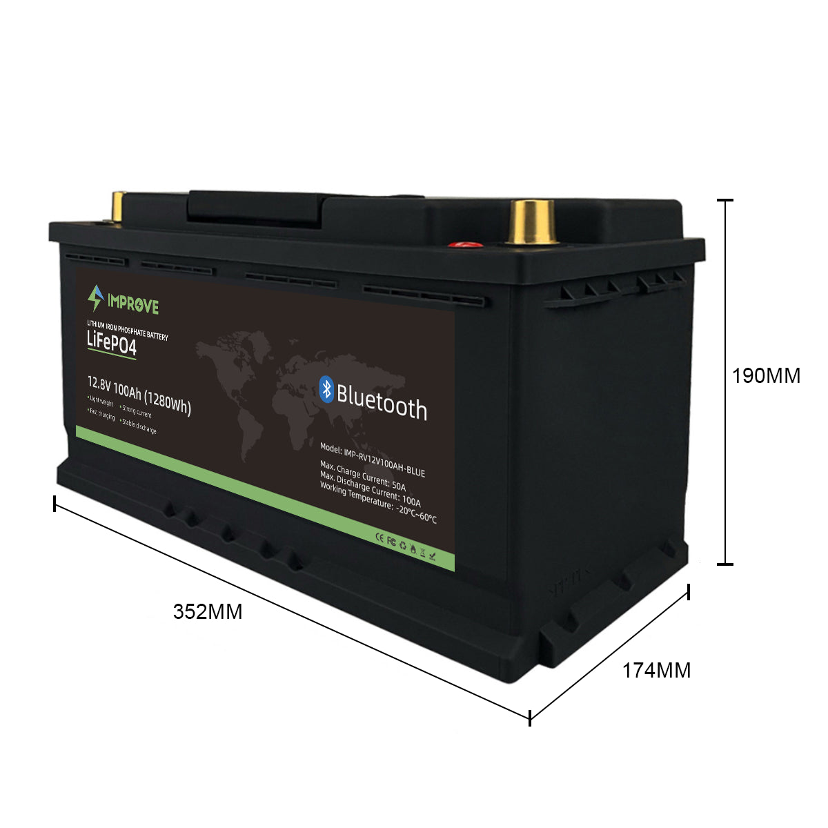 IMPROVE Lithium Batteri 12V 100Ah (LiFePO4) BMS 100A - BLUETOOTH - Image 4