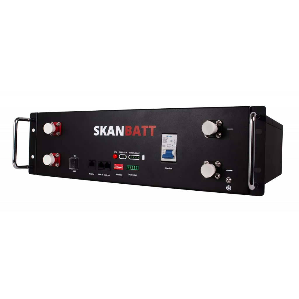 SKANBATT Premium Lithium 3U Rack batteri 51,2V 100Ah - 5,12kWh - LiFePO4 - HEAT - OTA