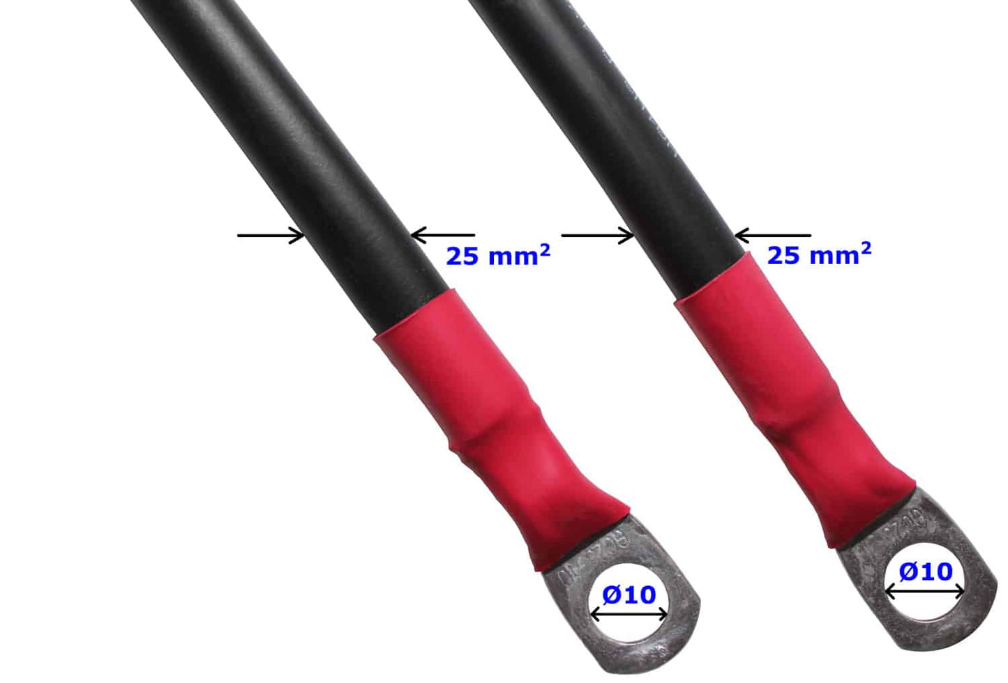 Batterikabel 25Mm2 - 500Mm - 10Mm Kabelsko - Myk Kvalitet