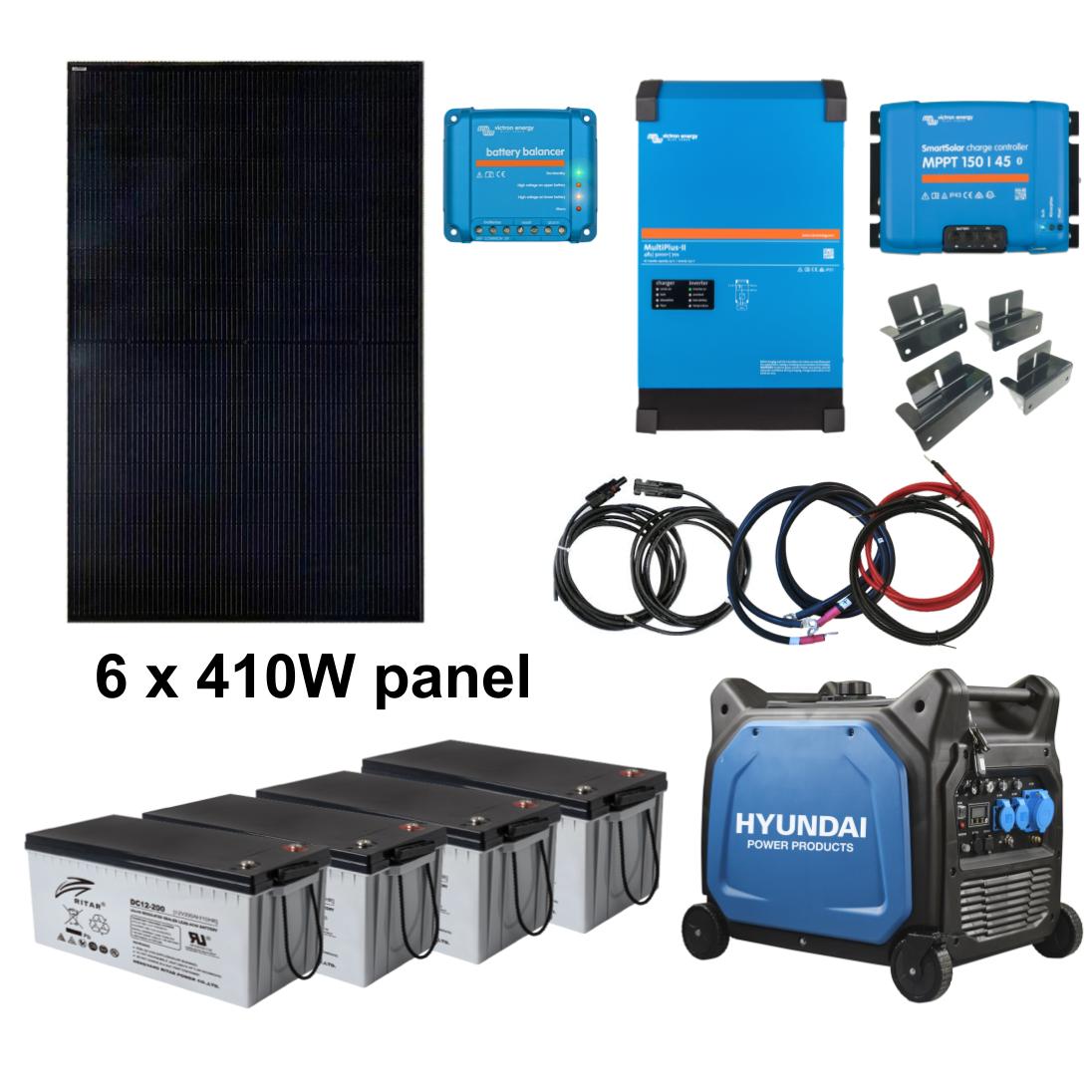 skanbatt-victron-kraftpakke-230v-5000va-2460w-6x410w-solceller-med-agm-batterier-og-hyundai-6500w-aggregat