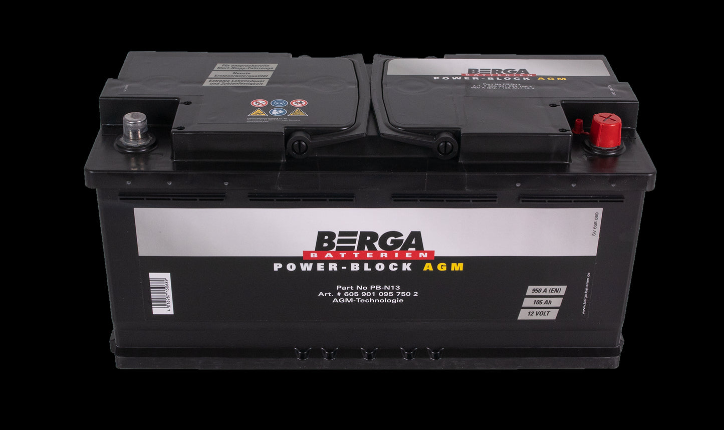 BERGA Power Block AGM 12V 105AH 950CCA (394/175/190mm) - Image 2