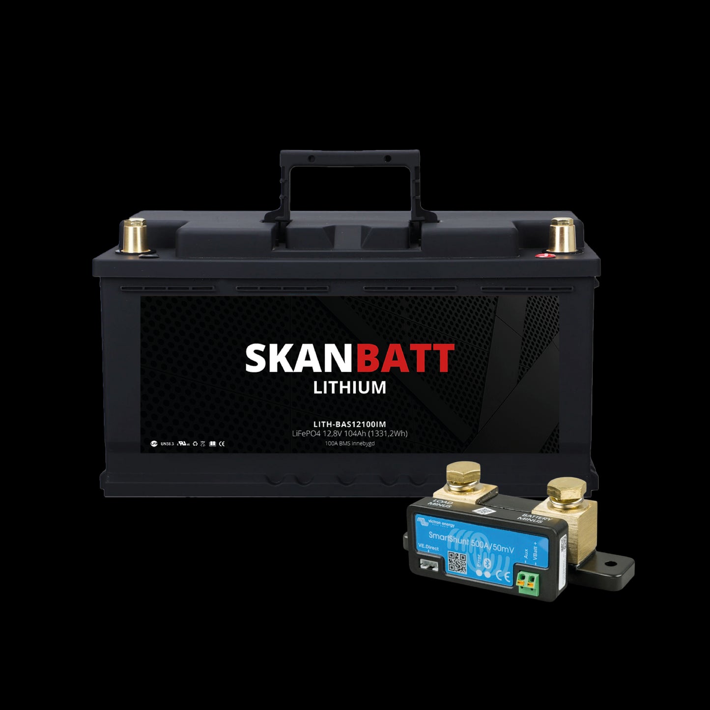 Skanbatt Lithium Batteri 12V 104Ah 100A Bms (279X175X190Mm) - Med Bluetooth