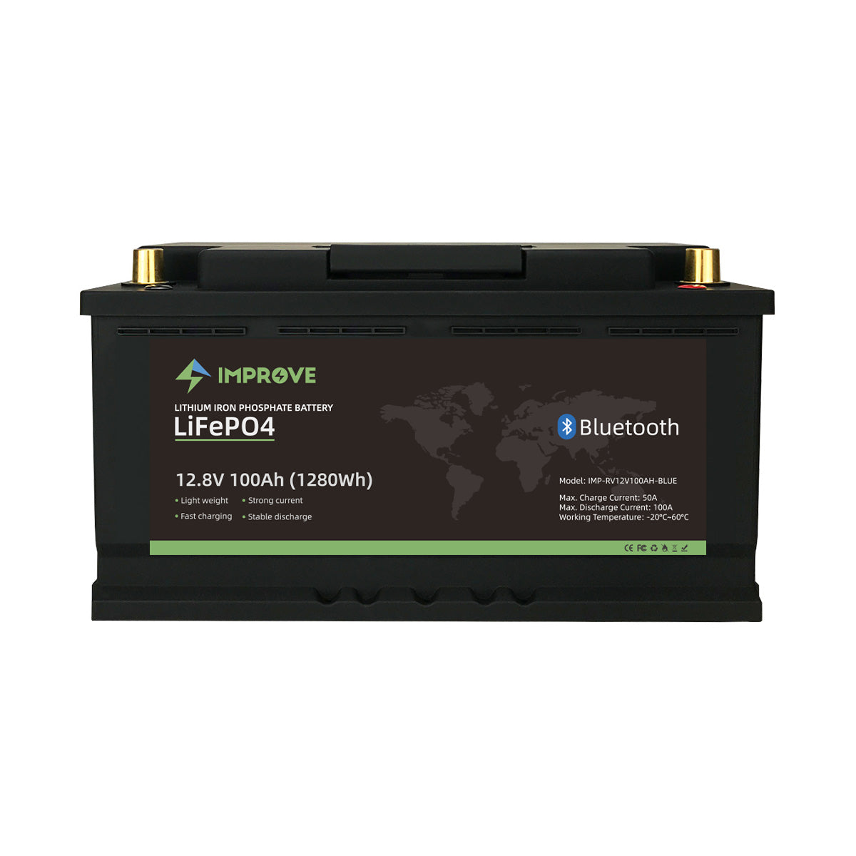 IMPROVE Lithium Batteri 12V 100Ah (LiFePO4) BMS 100A - BLUETOOTH - Image 2