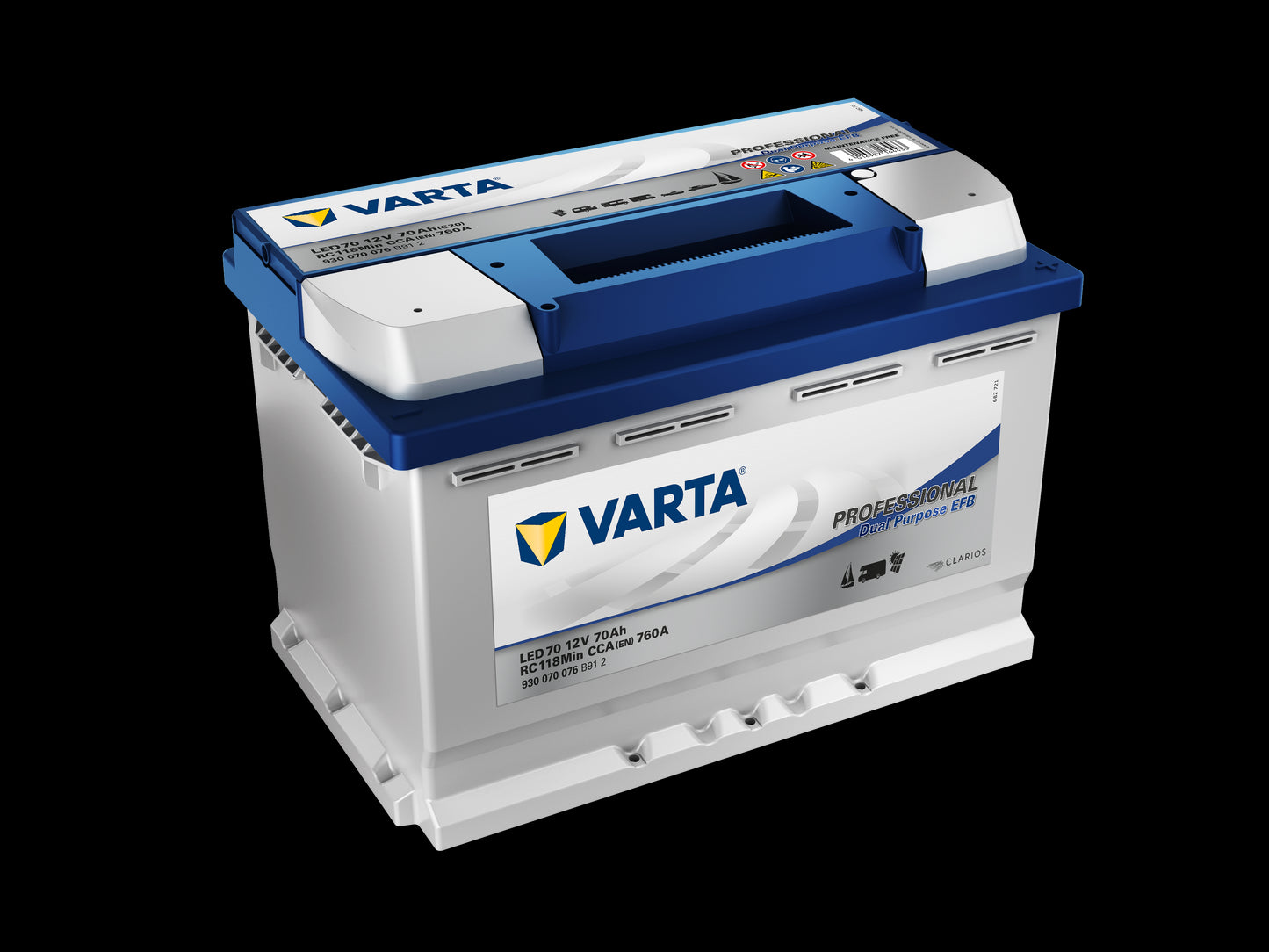 Varta Fritidsbatteri Efb Batteri 12V 70Ah 760Cca (278X175X190/190Mm) +Høyre Led70