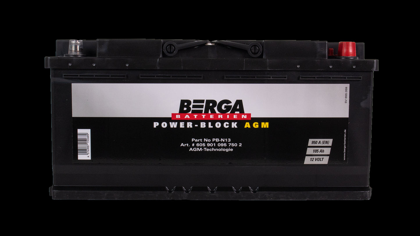 Berga Power Block Agm 12V 105Ah 950Cca (394/175/190Mm)