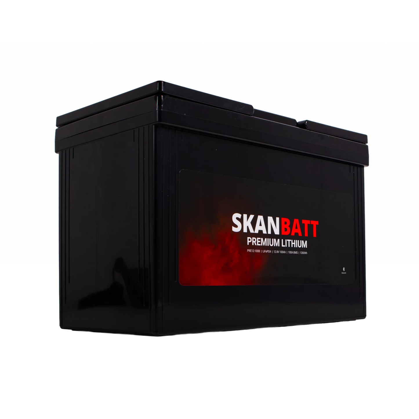 SKANBATT Premium Lithium - 12V 100Ah 100A BMS - 306x172x212mm - Bluetooth - 8 Års garanti