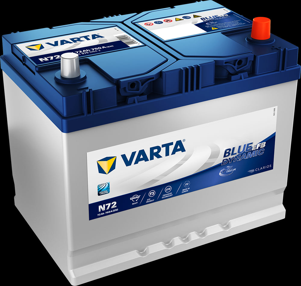 Varta Blue Dynamic Efb Batteri 12V 72Ah 760Cca (261X175X220Mm) +Høyre N72
