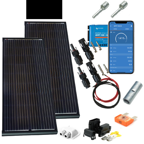 SKANBATT 2x 158x68,5 - 400w AERO 2x200W Black komplett kit med VICTRON BT MPPT - Image 1