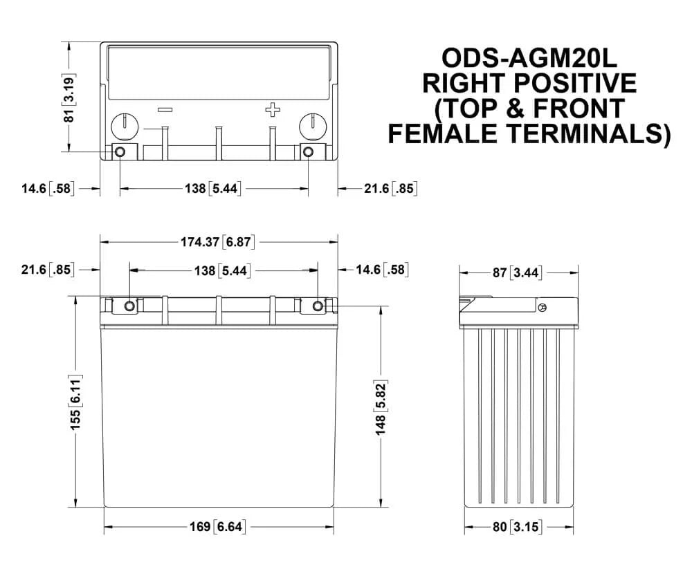 ODYSSEY ODS-AGM20L AGM Batteri 12V 18AH 275CCA (175x86x155mm) +høyre - Image 4