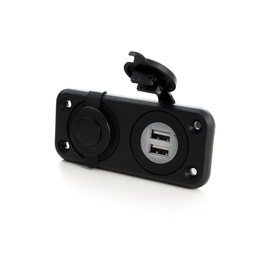 USB Kontakt - Dobbel - Sigarettenner plugg - For innfelling - m/deksel - Image 1