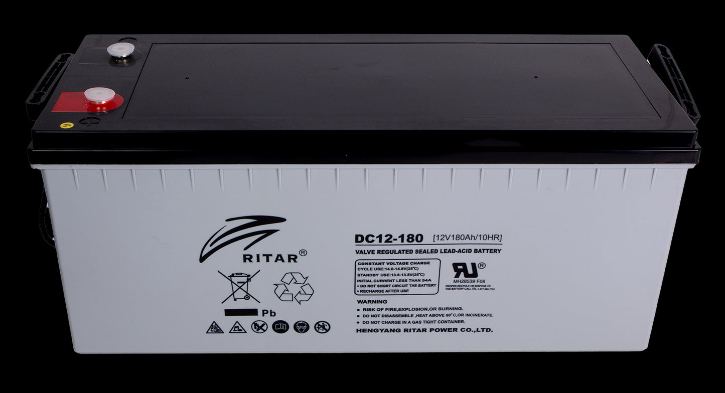 RITAR AGM Deep Cycle Batteri 12V 180AH C10 (530x209x219mm) +høyre - Image 2