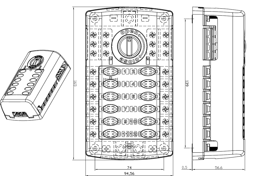 Sikringsholder For 12 Bladsikringer Med Negativ Krets - Standard (39 0078)