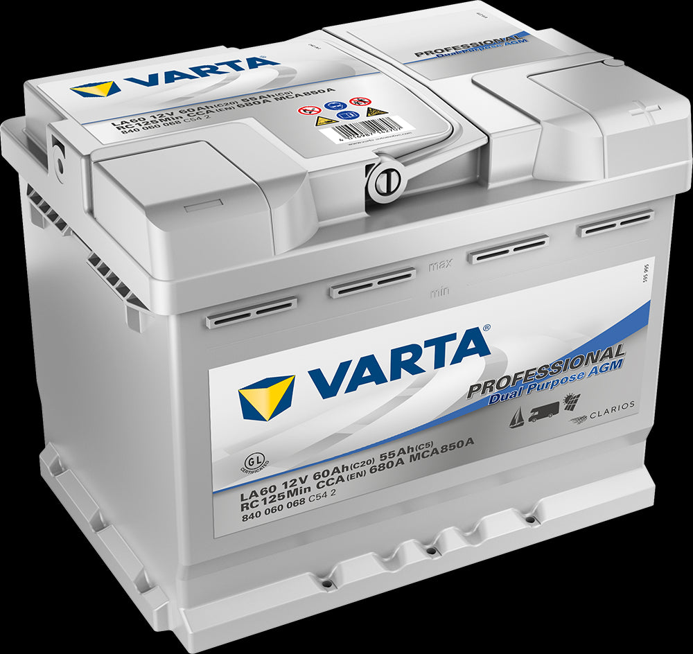 VARTA Fritidsbatteri AGM Batteri 12V 60AH 680CCA (242x175x190/190mm) +høyre LA60